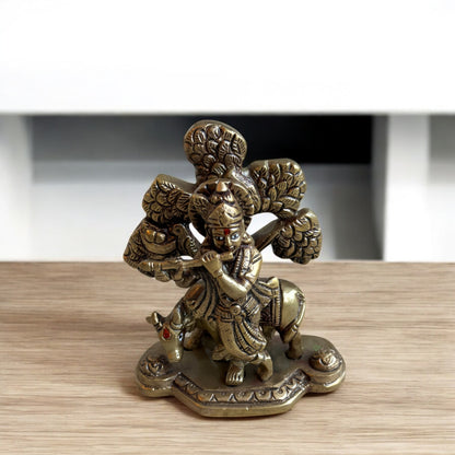 Divine Brass Krishna Idol with Cow | 5 in