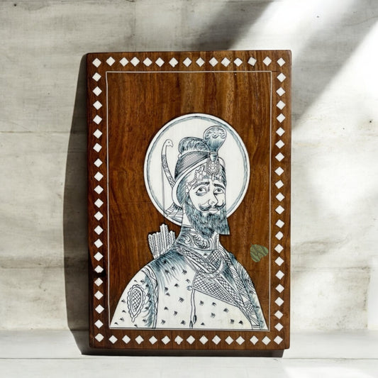 Shri Guru Gobind Singh Ji | Premium Decor Wood Art in White Inlaid Work (7x10 in)