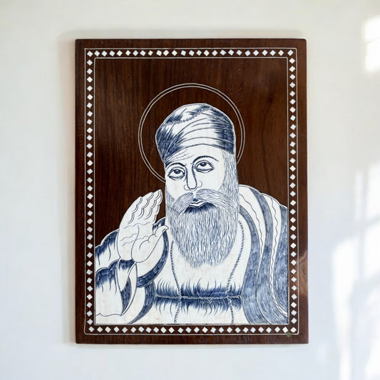 Guru Nanak Dev Ji Wooden Wall Art – Handcrafted Tribute to Waheguru | 14×11 in
