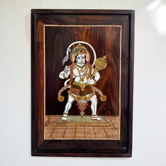 Colored Inlay Hanuman Ji Wooden Art | Made with Intricately Assembled Wood Blocks | 19× 13 in