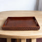 Handcrafted Brown Wooden Serving Tray with Handles – Circular Pattern Border Design | 16×10 in