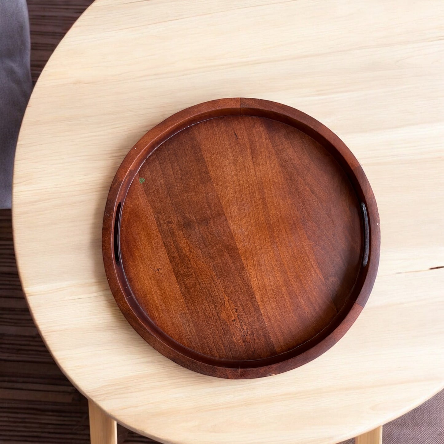 Round Wooden Serving Tray with Handles | 18 in (d)