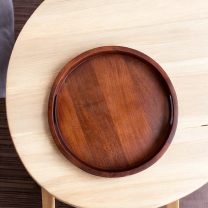 Round Wooden Serving Tray with Handles | 18 in (d)