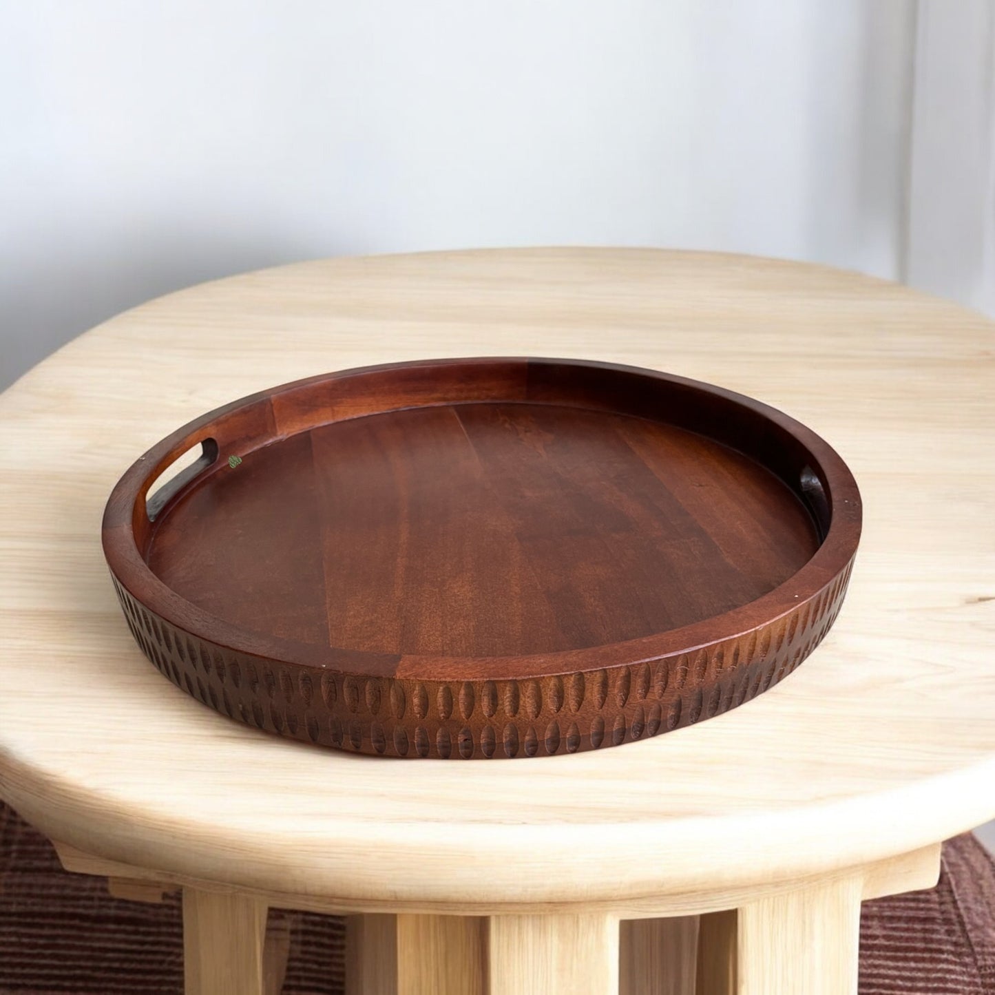 Round Wooden Serving Tray with Handles | 18 in (d)