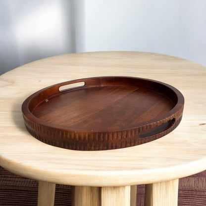 Round Wooden Serving Tray with Handles | 18 in (d)