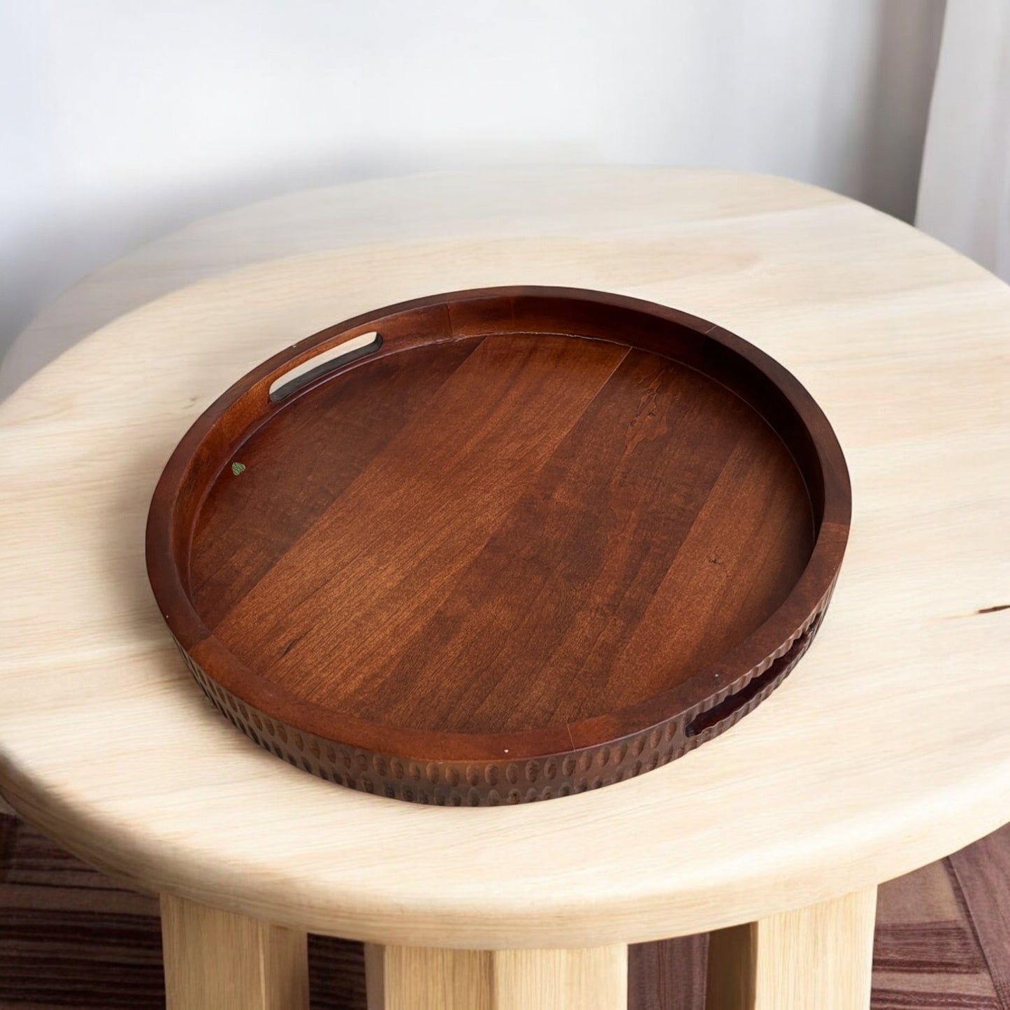 Round Wooden Serving Tray with Handles | 18 in (d)