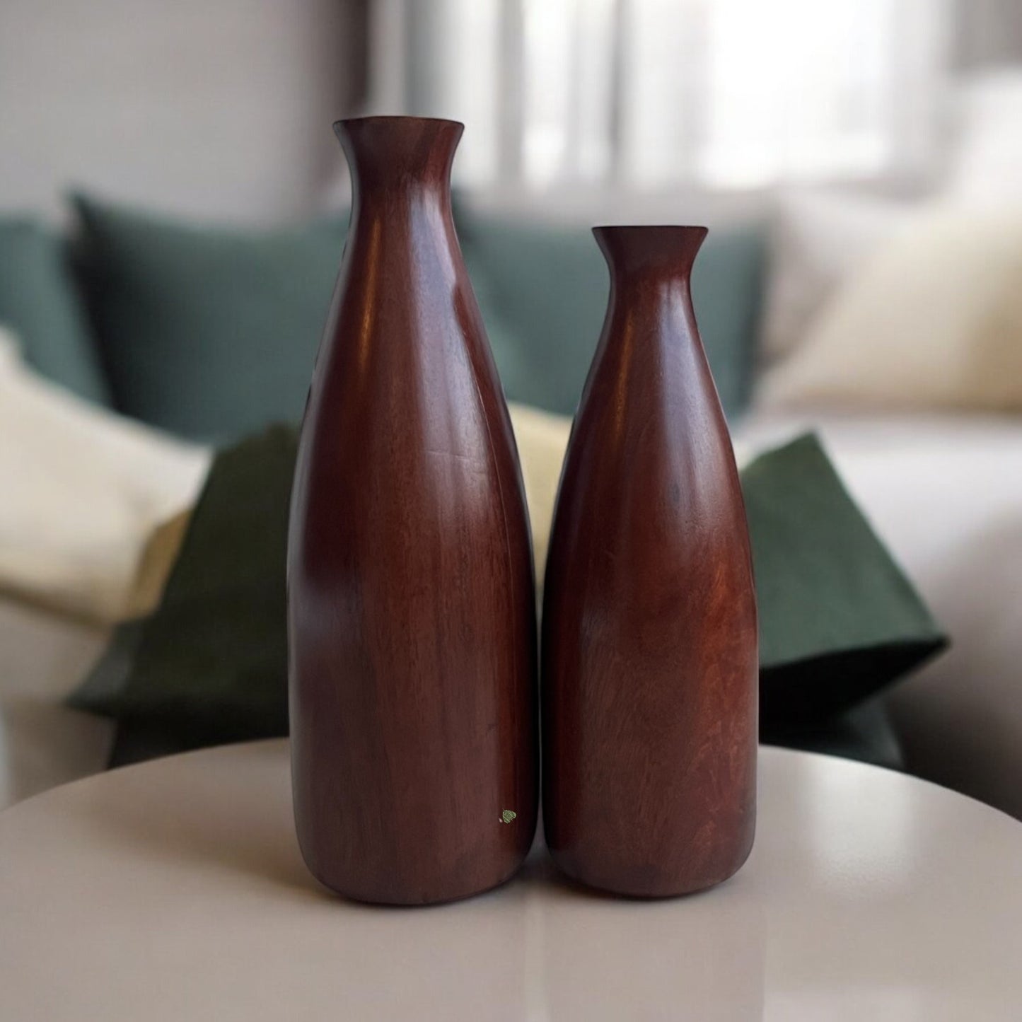 Set of 2 Dark Brown Wooden Vases | Large 13×4inch | Small 11 × 4 in