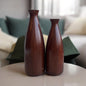 Set of 2 Dark Brown Wooden Vases | Large 13×4inch | Small 11 × 4 in