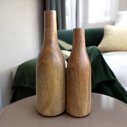 Elegant Light Brown Wooden Vase | Large 13×4inch | Small 11 × 4 in