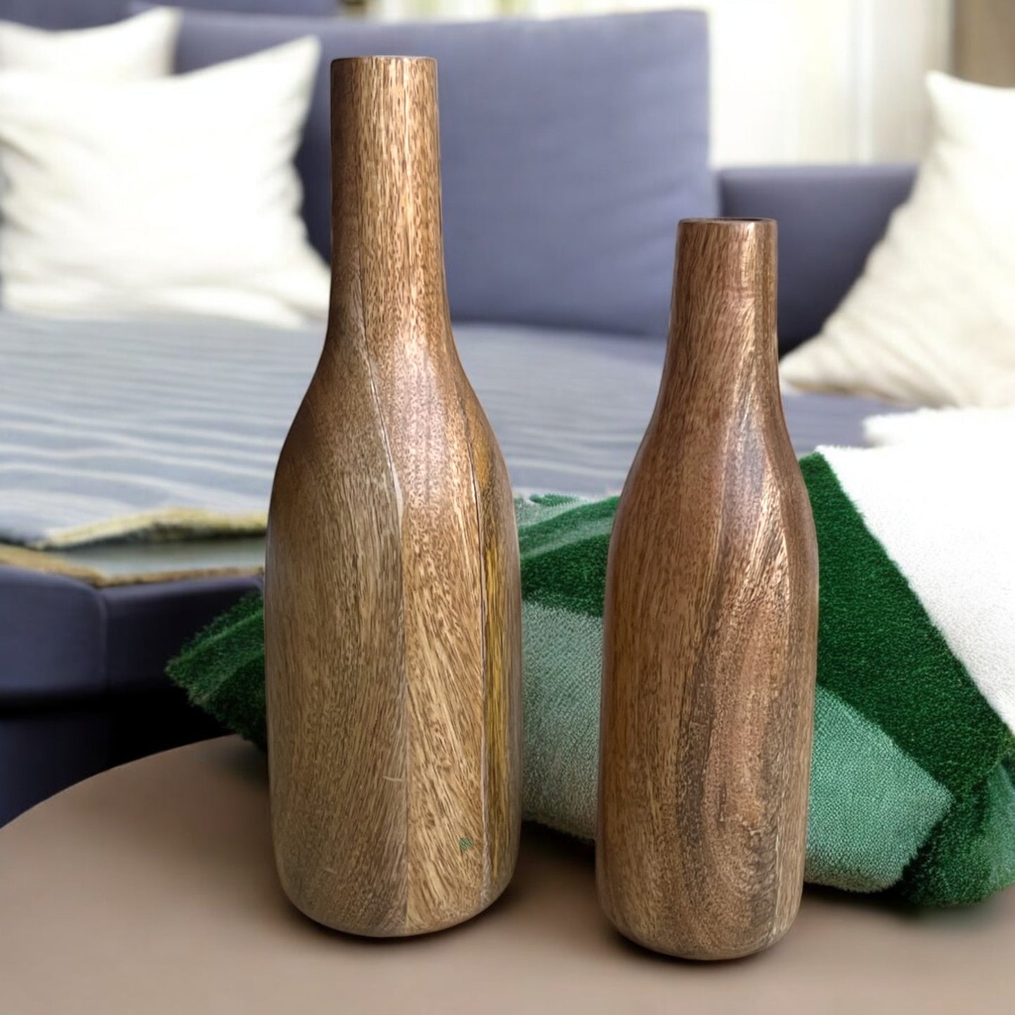Elegant Light Brown Wooden Vase | Large 13×4inch | Small 11 × 4 in