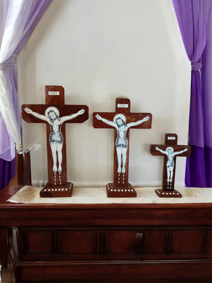SacredFig Wooden Cross – Handcrafted with Inlay Work & INRI Inscription | Available in S,M & L Sizes