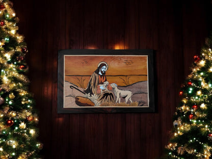 SacredFig Jesus Wall Art – 18x12 Inch | Handcrafted Wooden Panel with Intricate Inlay Work | Spiritual Home Décor