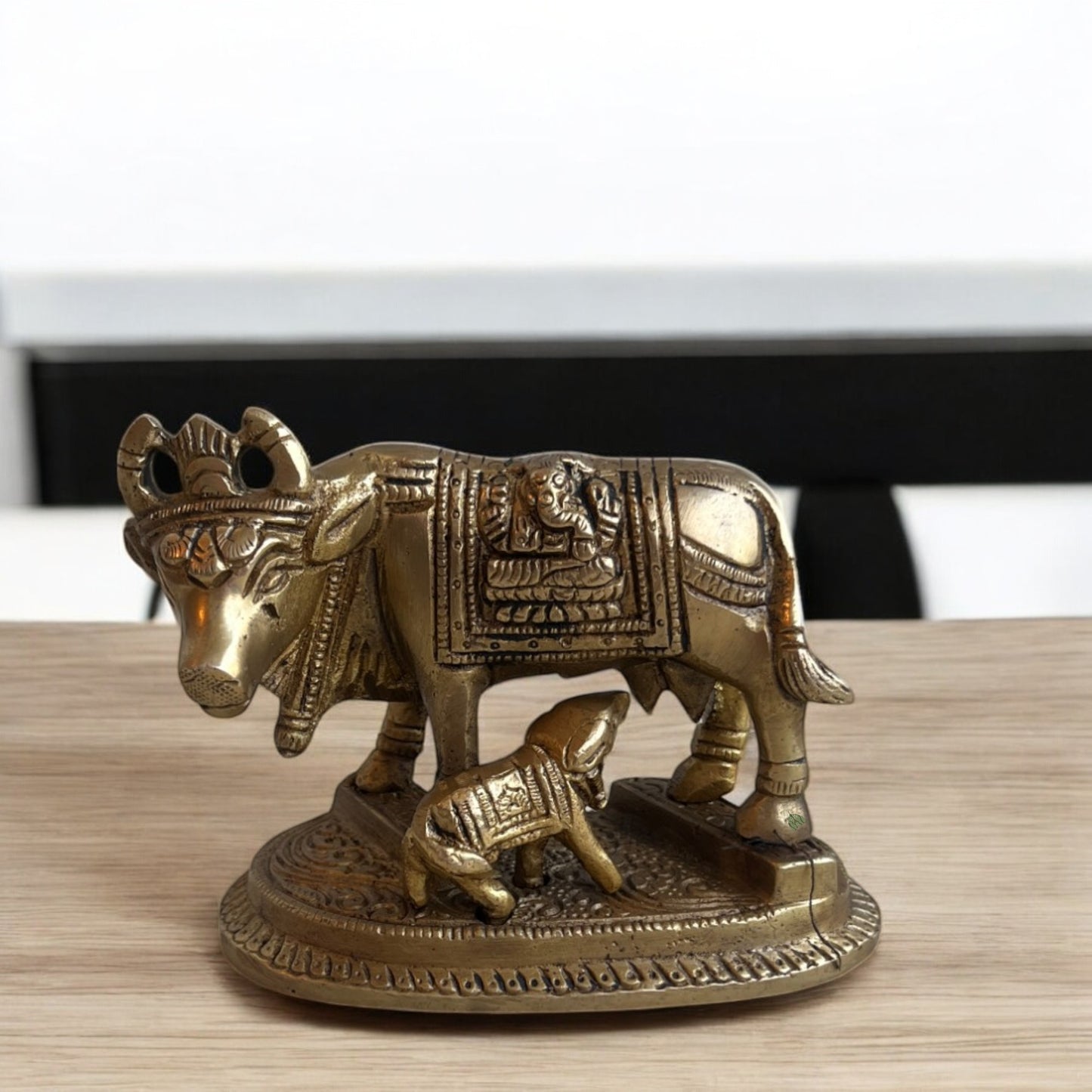 Kamadhenu Cow with Calf in Brass | 3 in