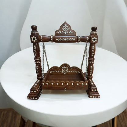 Premium Decorative Swing | Lord Krishna's Swing in beautiful floral handcarved work | 14 × 13 in