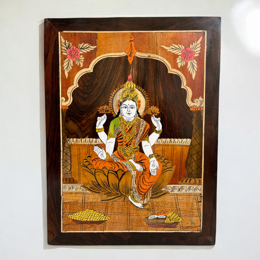 Divine Lakshmi Maa Wall Art - Wooden Mysore Inlay Art | 24 × 18 in