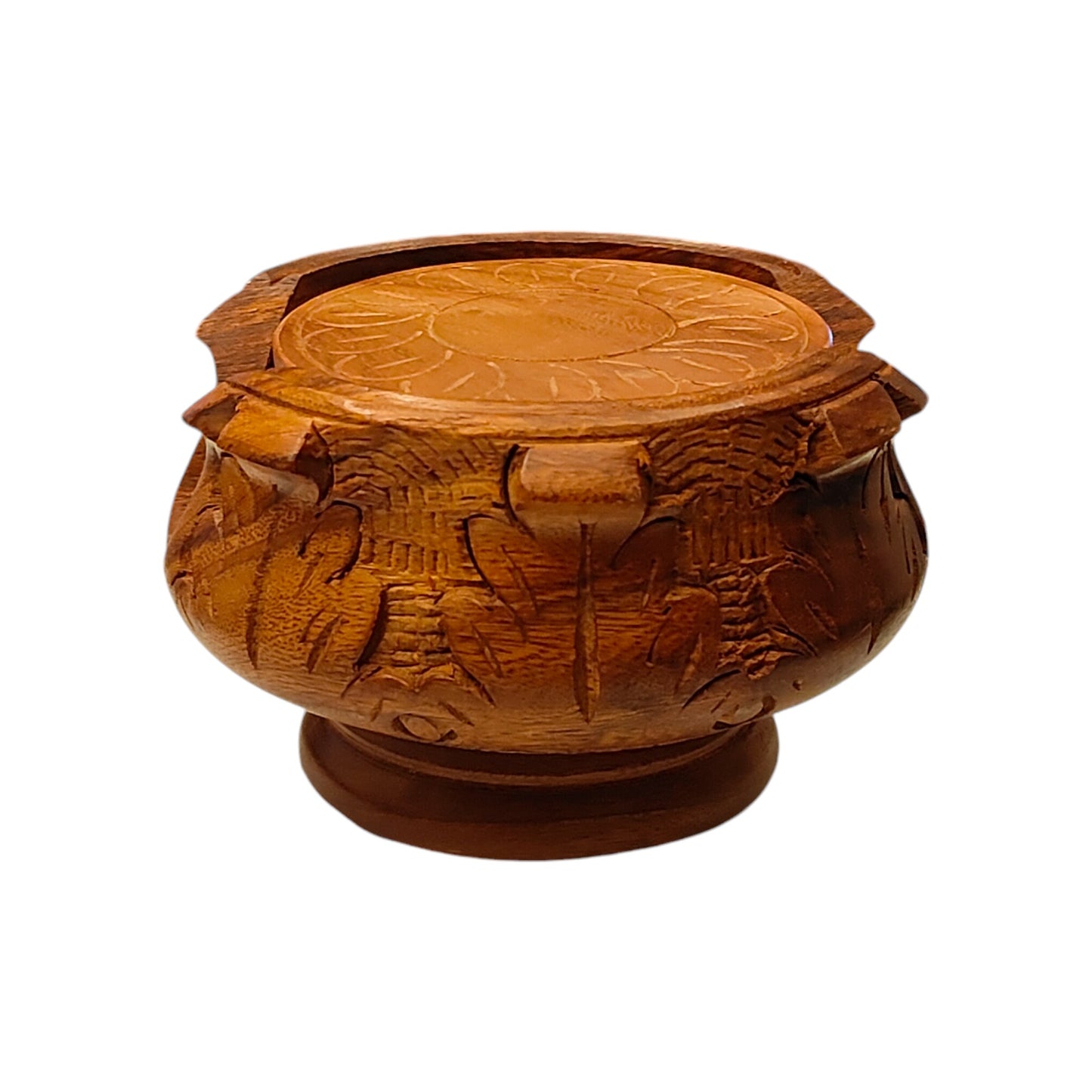 SacredFig Wooden Coaster Set – Handcrafted Lotus Design | Elegant Tabletop Accent for Home & Gifting