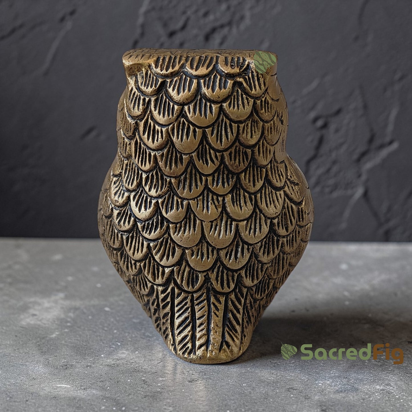 SacredFig  Brass Owl Idol – Matte gold  Finish | Decorative & Vastu Showpiece | (9x8) cm