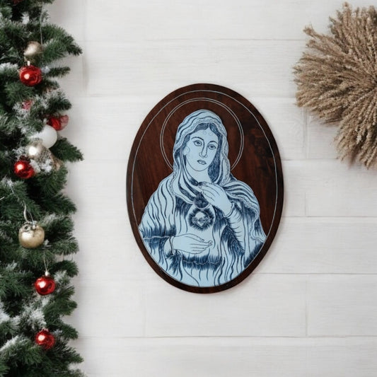Mother Mary Wall Plate by SacredFig | Wooden Decor Piece | 12 × 9 in