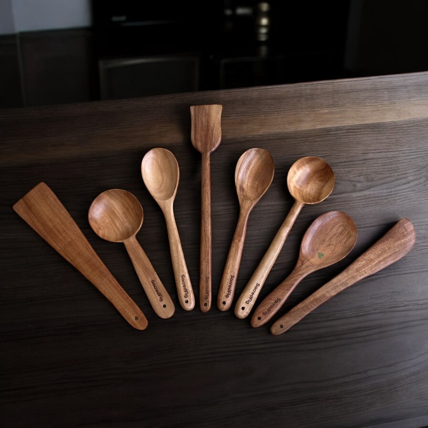 SacredFig Wooden Spatula Set| Neem Wood Set | Set of 8