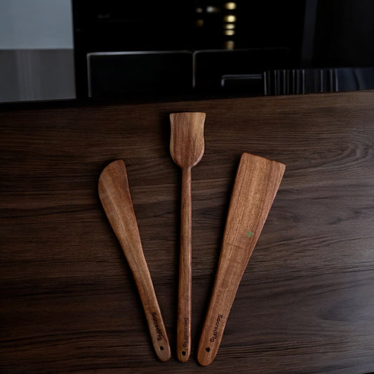 SacredFig Wooden Spatula Set| Neem Wood Spatula | Set of 3 | Ideal for Stirring, Sauteing & Serving