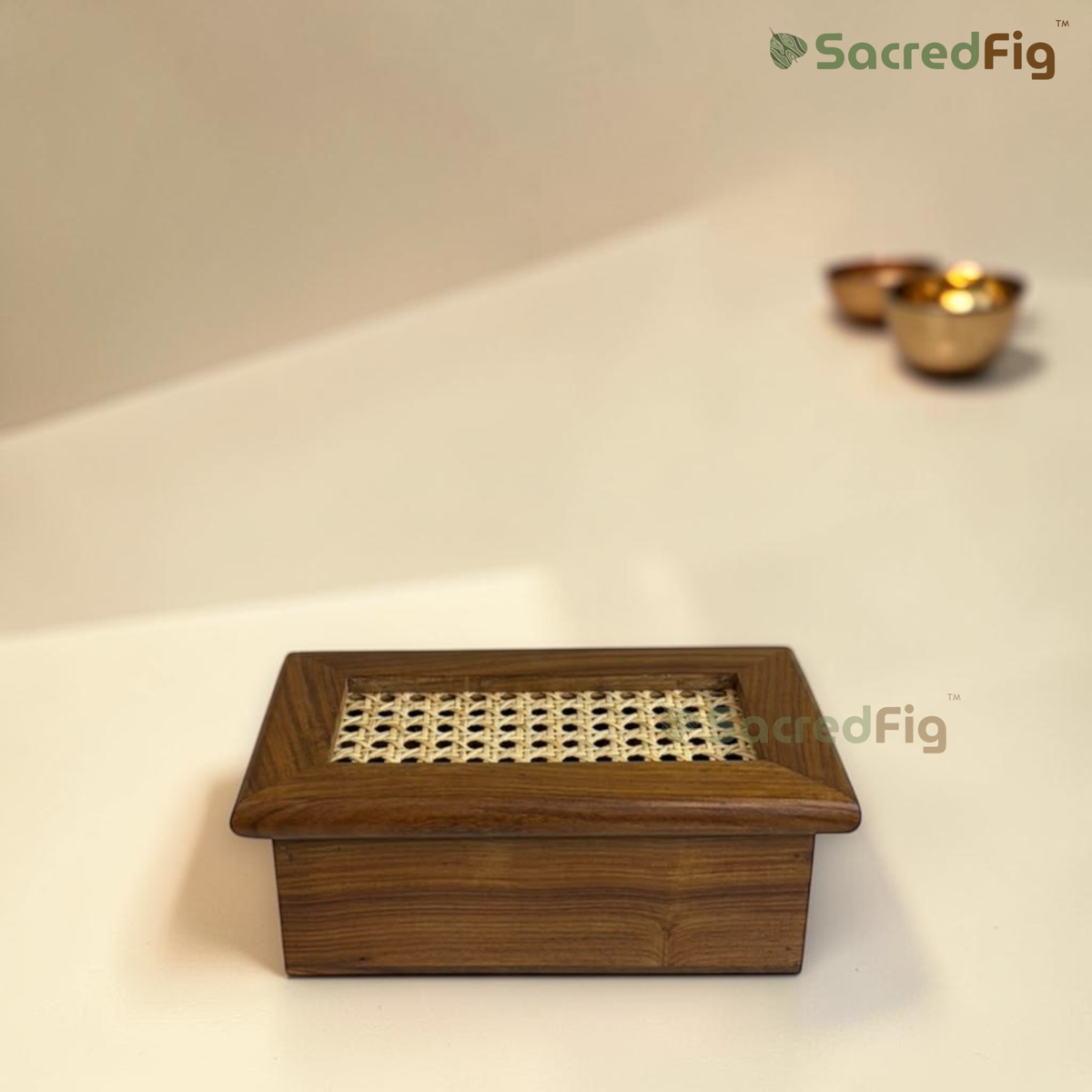 SacredFig Premium Sheesham & Rattan Dry Fruit Box | Luxury Wooden Gift Box, Hamper & Storage Box | S - 9 x 5.5 x 3.7 In