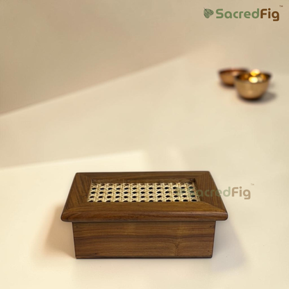 SacredFig Premium Sheesham & Rattan Dry Fruit Box | Luxury Wooden Gift Box, Hamper & Storage Box | S - 9 x 5.5 x 3.7 In