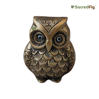 SacredFig  Brass Owl Idol – Matte gold  Finish | Decorative & Vastu Showpiece | (9x8) cm