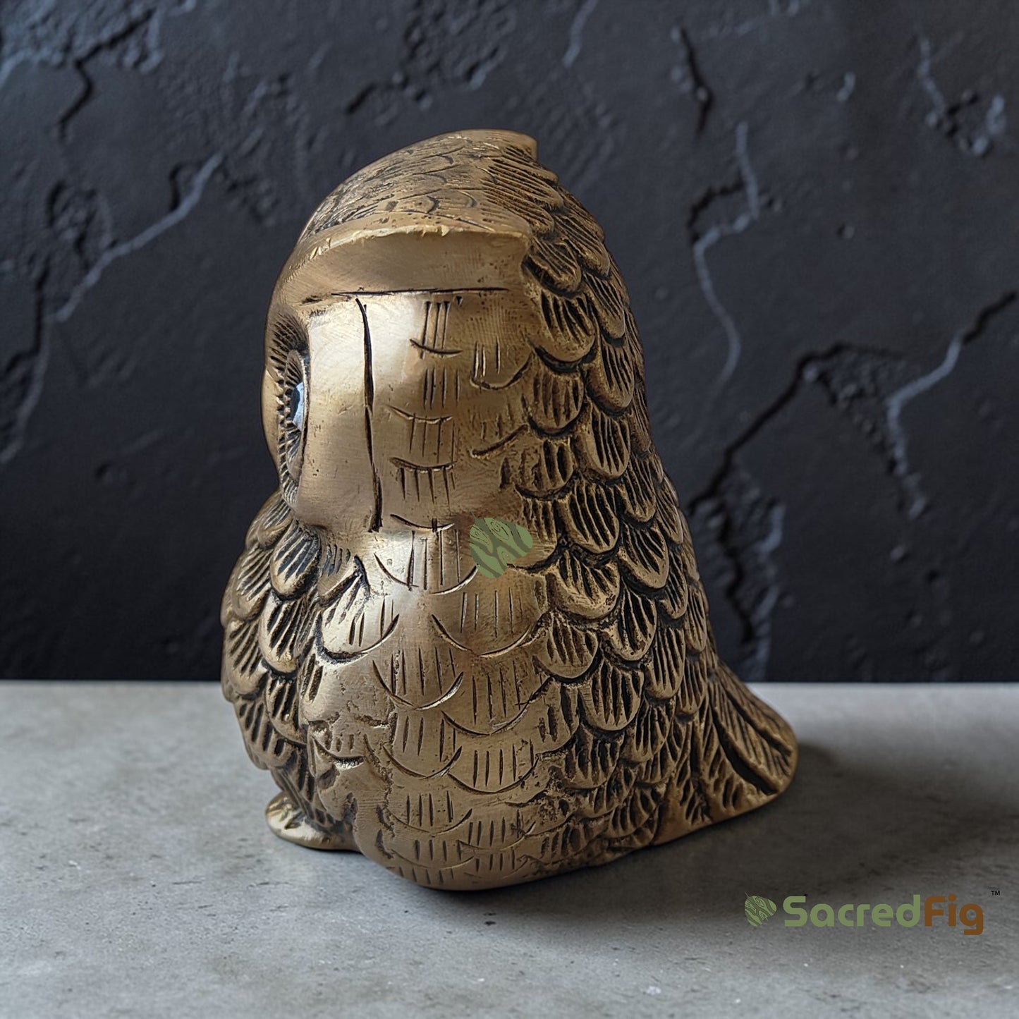 SacredFig  Brass Owl Idol – Matte gold  Finish | Decorative & Vastu Showpiece | (9x8) cm