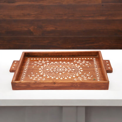 Premium Decorative Tray | Made in Sheesham Wood | White Inlay Work