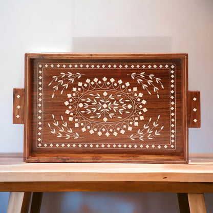Premium Decorative Tray | Made in Sheesham Wood | White Inlay Work