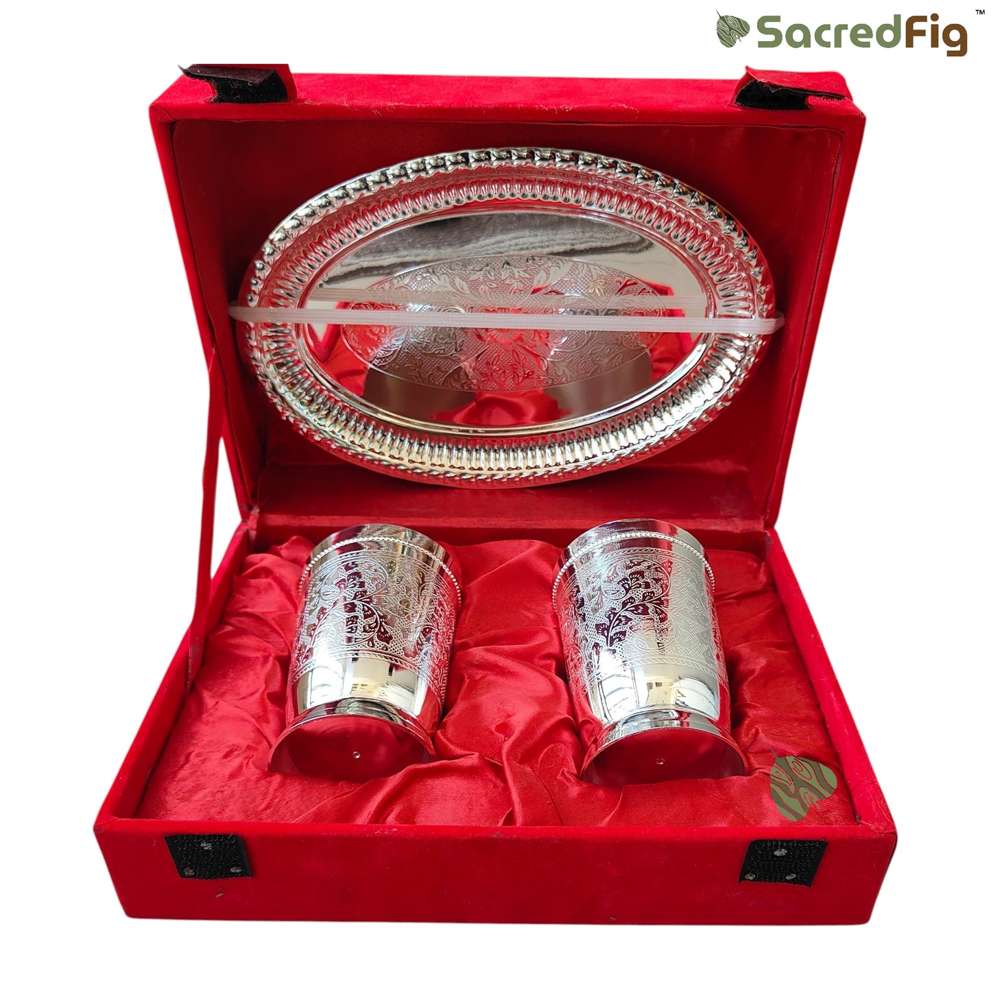 SacredFig Premium Tray with Engraved Glass Gift Set