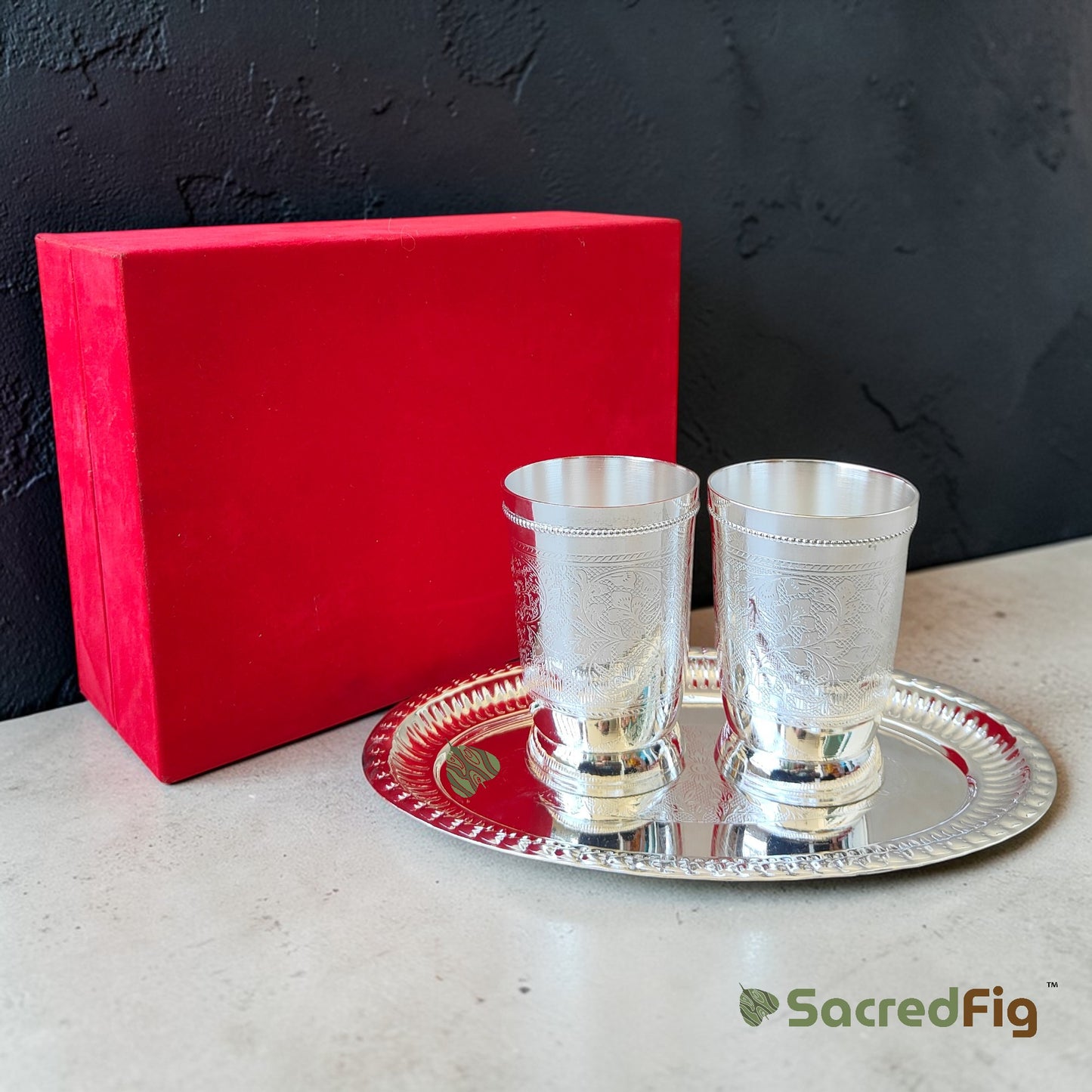 SacredFig Premium Tray with Engraved Glass Gift Set