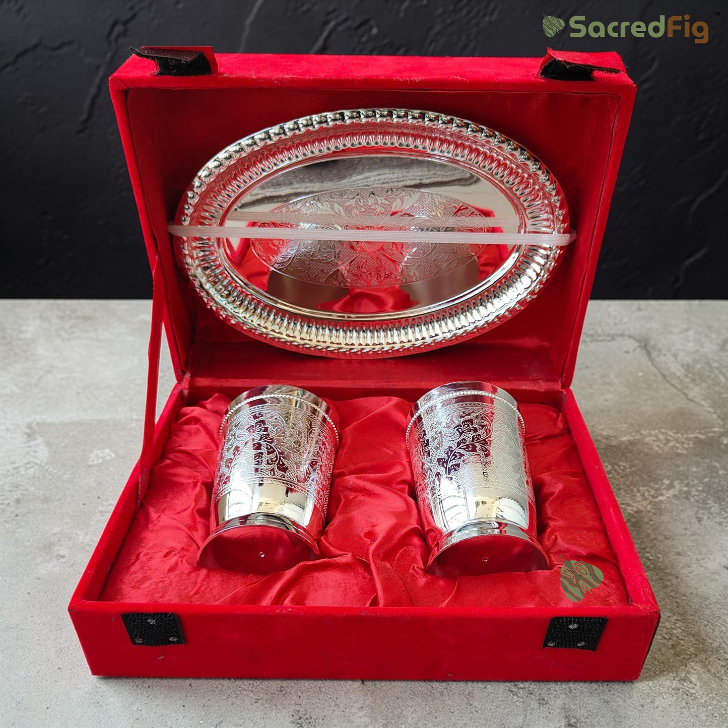 SacredFig Premium Tray with Engraved Glass Gift Set