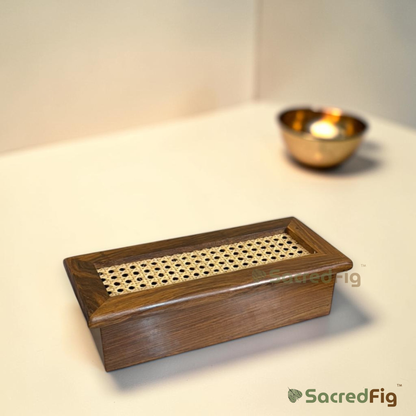 SacredFig Premium Sheesham & Rattan Dry Fruit Box | Luxury Wooden Gift Box, Hamper & Storage Box | S - 12.5 x 5.5 x 3.7 In