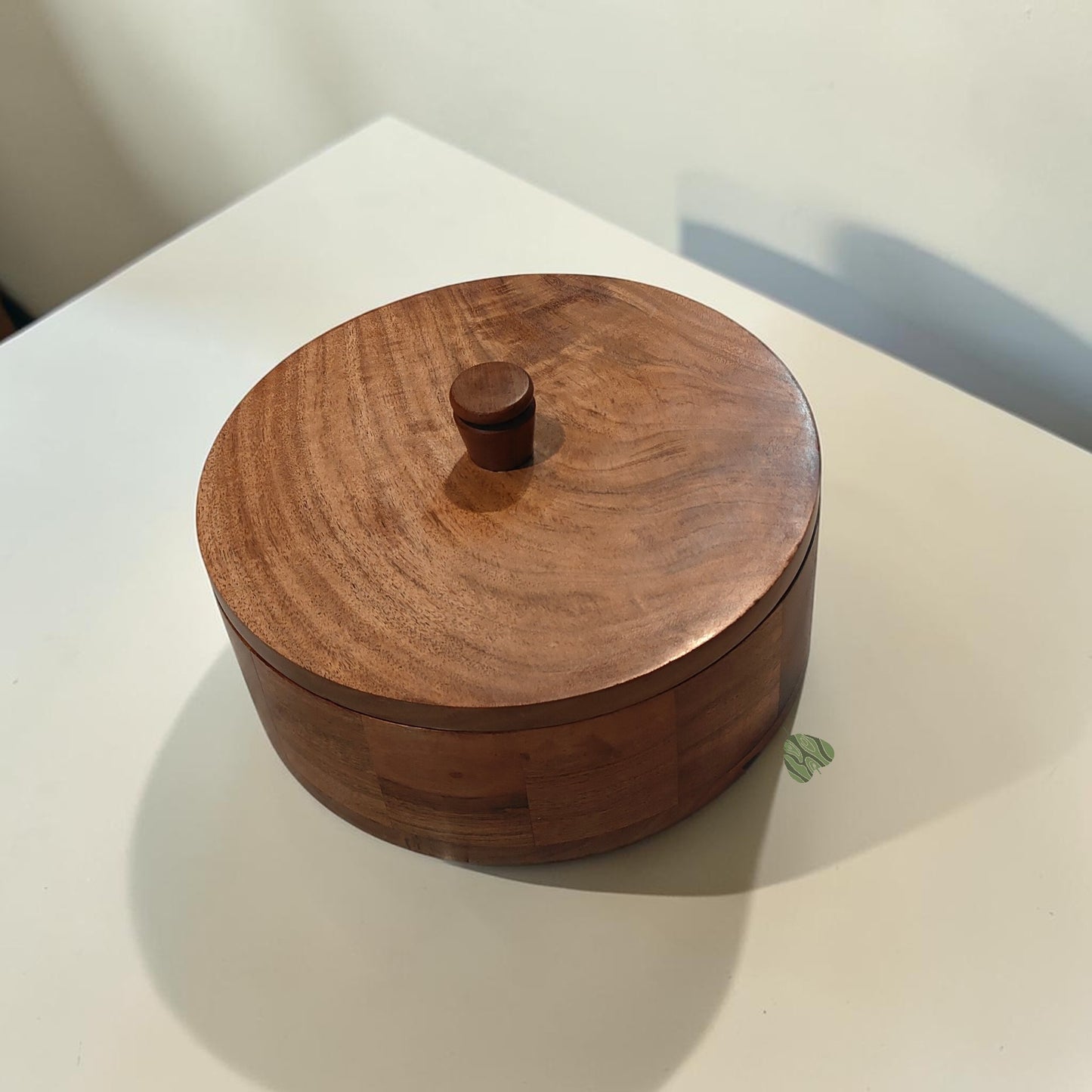 SacredFig Acacia Wooden Box - 9 in (d) | Premium Chapati Box with Lid | Multipurpose Kitchen Storage