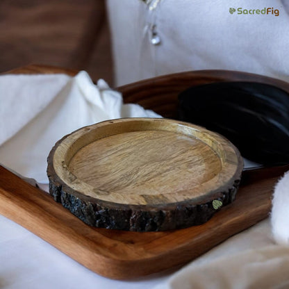 SacredFig Barkwood Serving Tray| Round Serving Tray | 10 in | 12 in