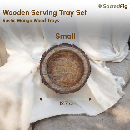 SacredFig Rustic Mango Round Wood Trays| Set of 3 Serving and Decorative Trays | S,M,L sizes