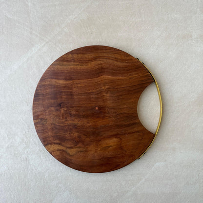 SacredFig Premium Cutting Board & Serving Platter, Made in Sheesham Wood, Golden Handle - 12 in (d)