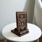 SacredFig Wooden Mobile Holder – 8x5 Inch | Handcrafted Stand with Inlay Detailing | Elegant Tabletop Accessory