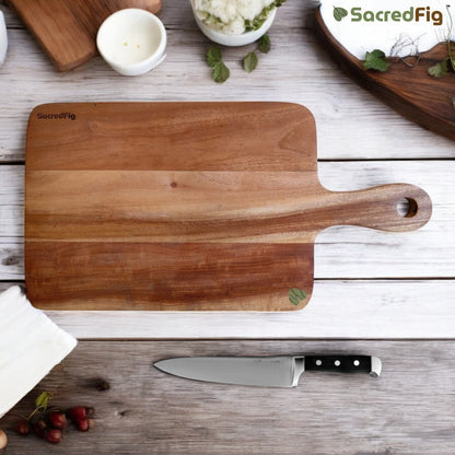 SacredFig Neem Wood Sandwich Platter cum Chopping Board | Round Edged with Handle Board | ~16 × 8 in