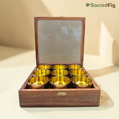 SacredFig Brass & Sheesham Wood Masala Box | Handcrafted Spice Box | 8.5 Inches