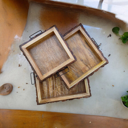 Wooden Serving Trays for Home & Kitchen | Square Platter Trays S, M, L Sizes