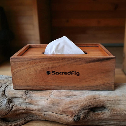 SacredFig Tissue Holder Box, Acacia Wood | Premium Napkin Holder | Ideal for Office & Home use | 9×5 in