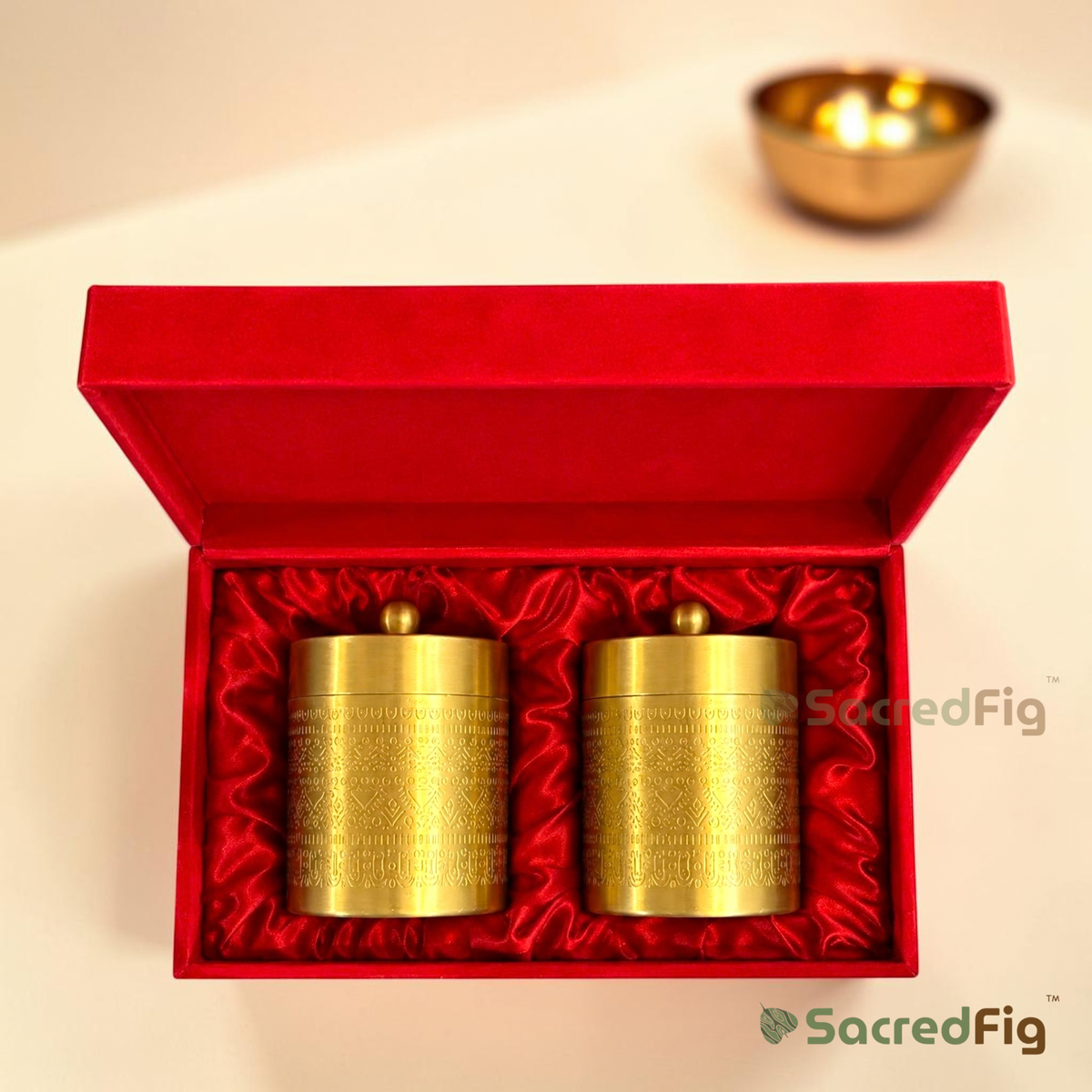 SacredFig Veda Premium Brass Canister Set | Corporate & Festive Gift