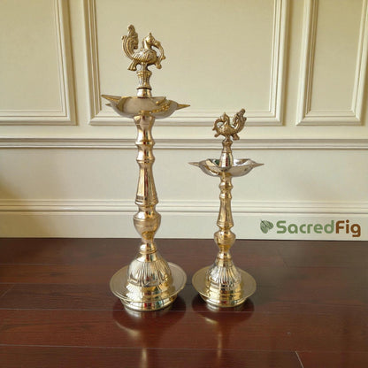 SacredFig Kerela Lamp with Peacock Motif in Brass | Brass Kerala Lamp, High Quality Premium Finish