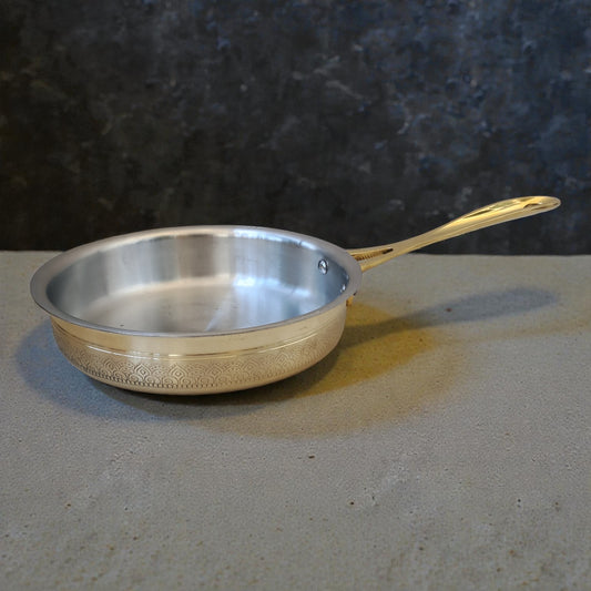 Brass Fry Pan with Handle (1000 ml) – Handcrafted Tin-Lined Traditional Cookware | Ritual Legacy Series | SacredFig