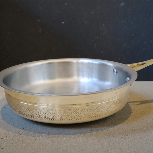 Brass Fry Pan with Handle (2000 ml) – Handcrafted Tin-Lined Traditional Cookware | Ritual Legacy Series | SacredFig