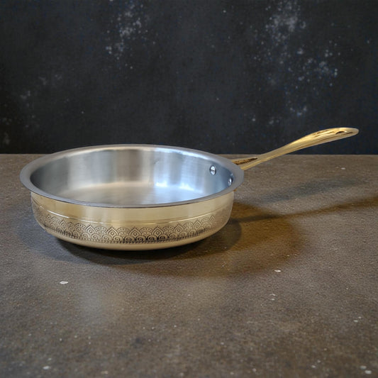 Brass Fry Pan with Handle (1500 ml) – Handcrafted Tin-Lined Traditional Cookware | Ritual Legacy Series | SacredFig