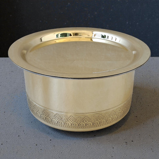 Brass Patila with Lid (Large) – Handcrafted Tin-Lined Traditional Cooking Pot | Ritual Legacy Series | SacredFig