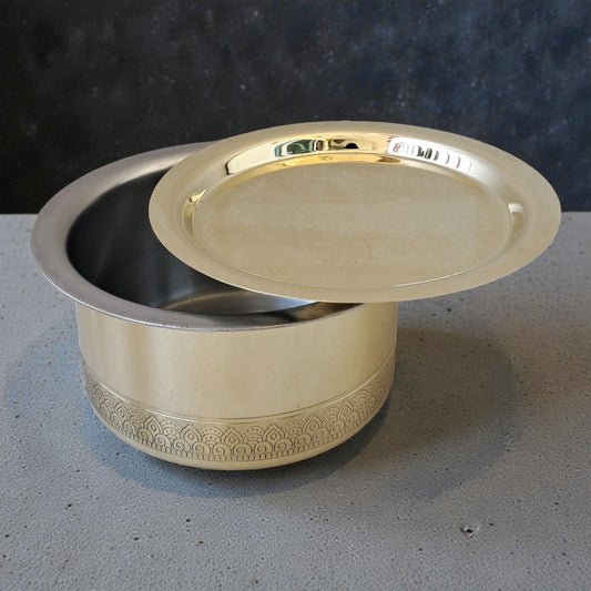 Brass Patila with Lid (Small) – Handcrafted Tin-Lined Traditional Cooking Pot | Ritual Legacy Series | SacredFig